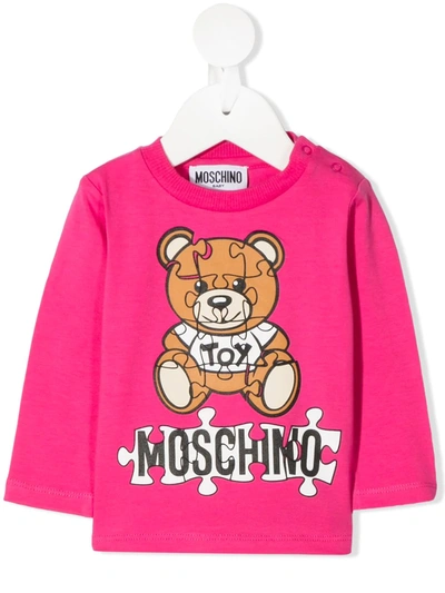 Moschino Babies' Puzzle Teddy Print Sweatshirt In Pink