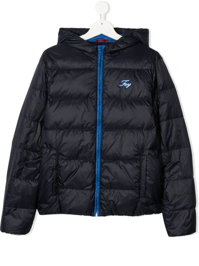 Fay Teen Hooded Puffer Jacket In Blue