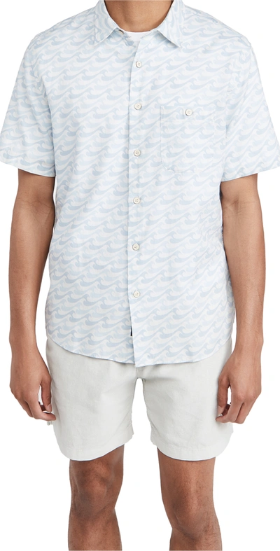 Faherty Playa Wave Print Short Sleeve Button-up Shirt In Ivory Endless Peaks