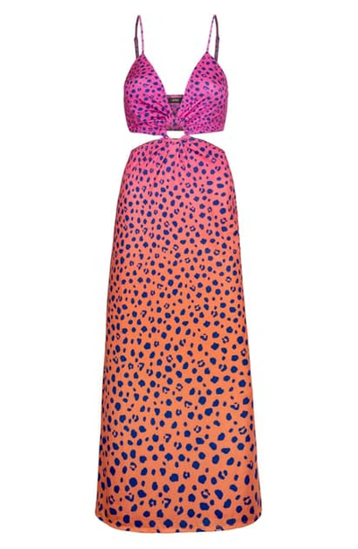 Afrm Rogue Leopard Ombre Cutout Maxi Dress In Pink Ombre Leopard