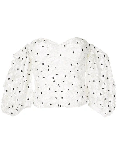 Self-portrait Daisy Guipure Lace Puff Sleeve Off The Shoulder Top In White