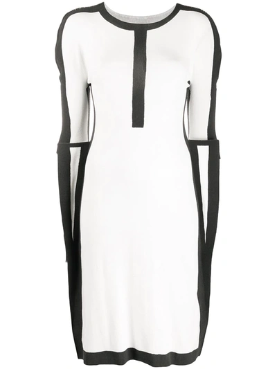 Issey Miyake Colour Block Knit Dress In White