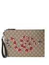 Gucci Bestiary Pouch With Kingsnake In Beige/ebony Gg Supreme