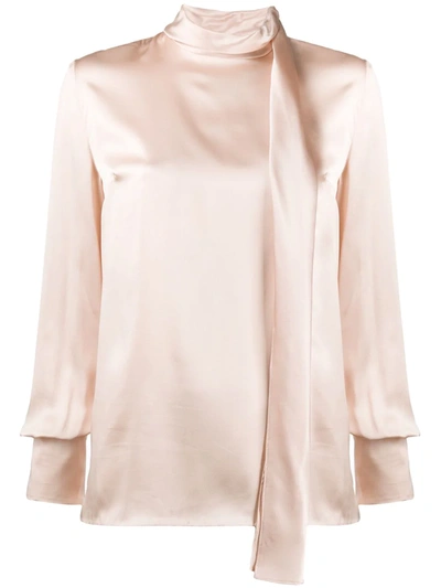 Tom Ford Pussy-bow Washed-satin Blouse In White