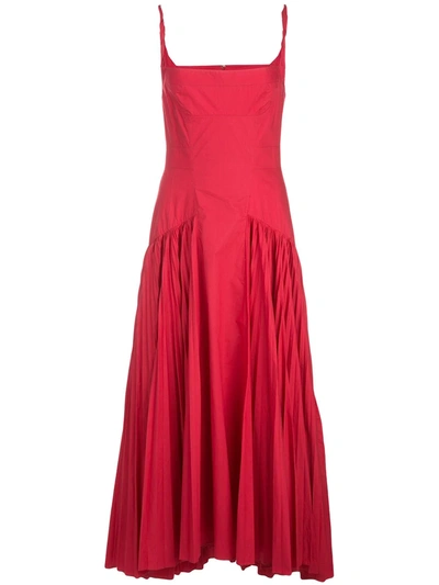 Proenza Schouler Pleated Cotton-blend Poplin Dress In Tomato/red
