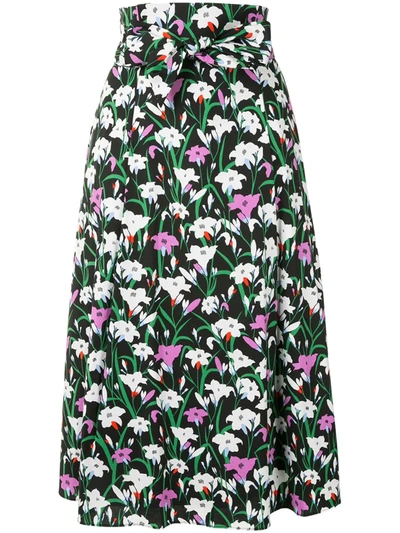 Veronica Beard Avi Pleated Floral-print Cotton-blend Poplin Midi Skirt In Black Multi