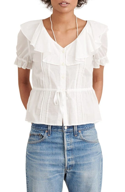 Alex Mill Lace Trim Ruffle Top In White