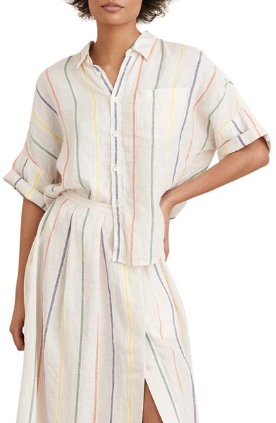 Alex Mill Charlie Stripe Short Sleeve Linen Shirt In Multi Stripe
