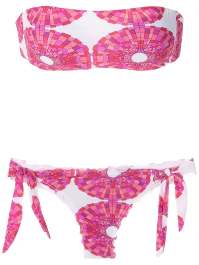 Amir Slama Abstract-print Bandeau Bikini Set In White