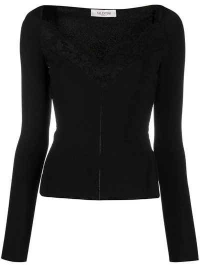 Valentino Viscose Blend V Neck Jumper In Black