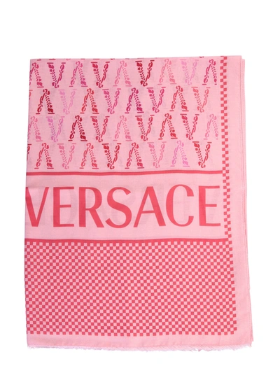 Versace Logo Print Scarf In Pink