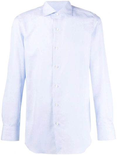 Finamore 1925 Napoli Textured Effect Long-sleeved Shirt In Blue