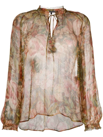 Luisa Cerano Floral-print Sheer Blouse In Neutrals