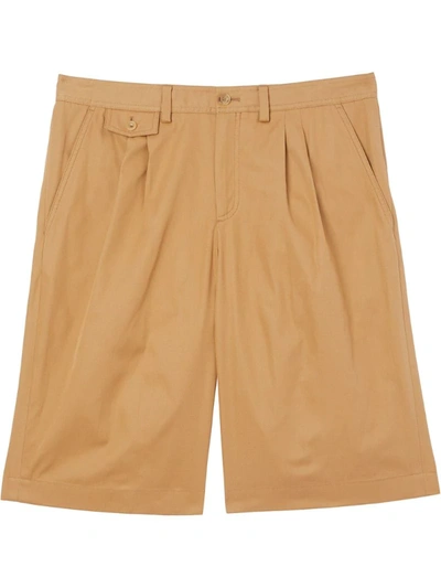 Burberry Icon Stripe Detail Cotton Twill Tailored Shorts In Neutrals