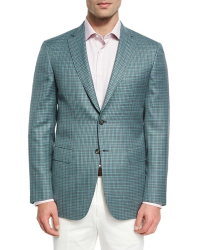 Brioni Check Wool-silk Sport Coat, Light Green