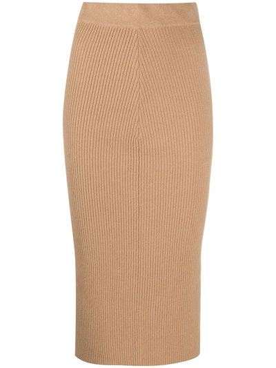 Andamane Eulalia Rib Knit Midi Skirt In Beige