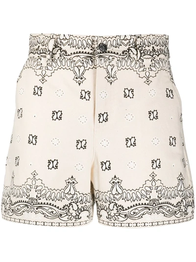 Tory Burch Paisley-print Cotton-canvas Shorts In White,black