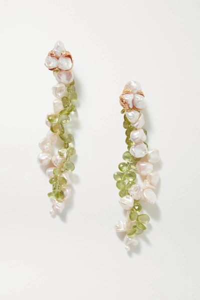 Pacharee Spring Vine Gold-plated, Pearl And Peridot Earrings
