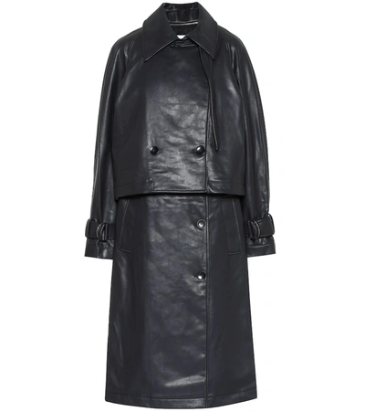 Tibi Convertible Faux Leather Trench Coat In Blue