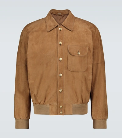 Gucci Suede Bomber Jacket In Brown