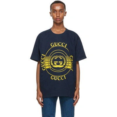 Gucci Navy Interlocking G Disk T-shirt In Black