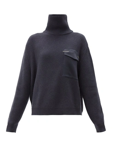 Brunello Cucinelli Satin-pocket Roll-neck Cashmere Sweater In Blue