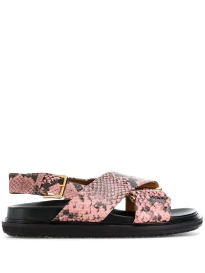 Marni Fussbett Snake-effect Leather Sandals In Pink