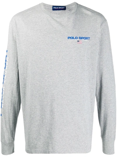 Polo Ralph Lauren Logo-print Long-sleeve Shirt In Grey