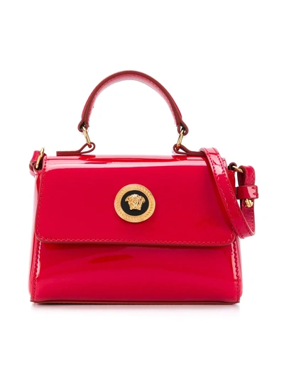 Young Versace Kids' Patent Logo Plaque Shoulder Bag In Red