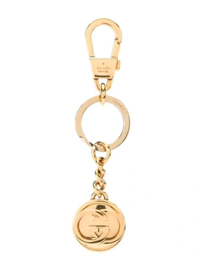 Gucci Engraved-logo Keychain In Gold