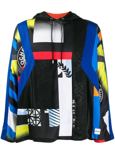 Koché Printed Panel Hoodie In Blue
