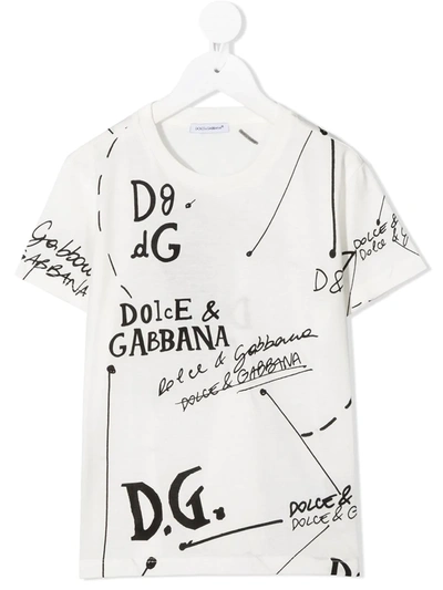 Dolce & Gabbana Kids' All-over Logo Print T-shirt In White