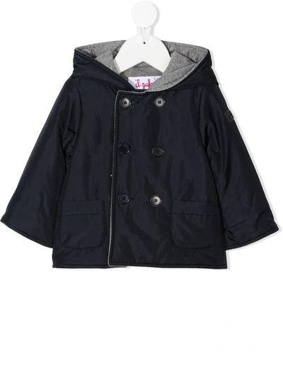 Il Gufo Babies' Double-breasted Hooded Jacket In Blu Navy