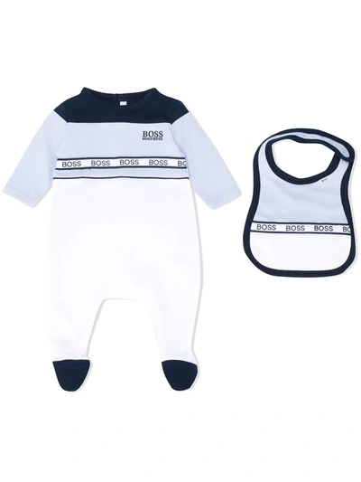 Hugo Boss Babies' Logo Tape All-in-one And Bib Set (1-12 Months) In White