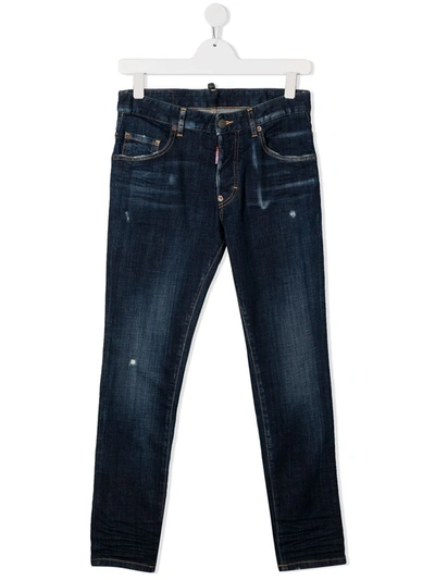 Dsquared2 Teen Paint-splatter Effect Jeans In Blue