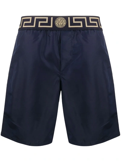 Versace Navy Greca Border Long Swim Shorts In A70w Blue-gold