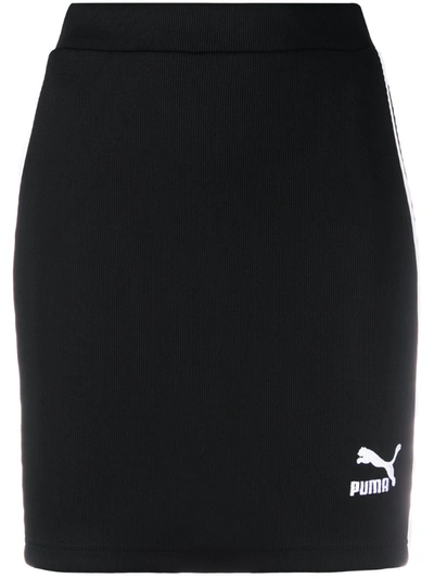 Puma Ribbed Contrast Side Panel Skirt In Black