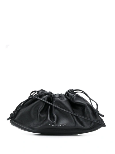 Studio Amelia Mini Ruched Lambskin Clutch Bag In Black