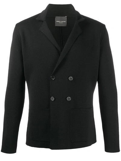 Roberto Collina Knitted Double-breasted Blazer In Black
