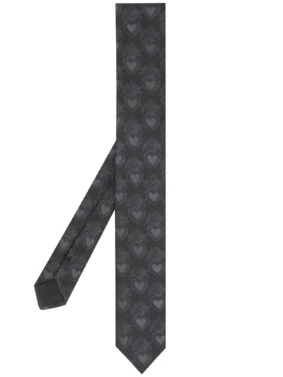 Dolce & Gabbana Heart-pattern Silk Tie In Black