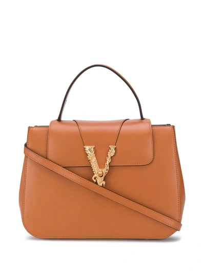 Versace Virtus Top Handle Bag In Brown
