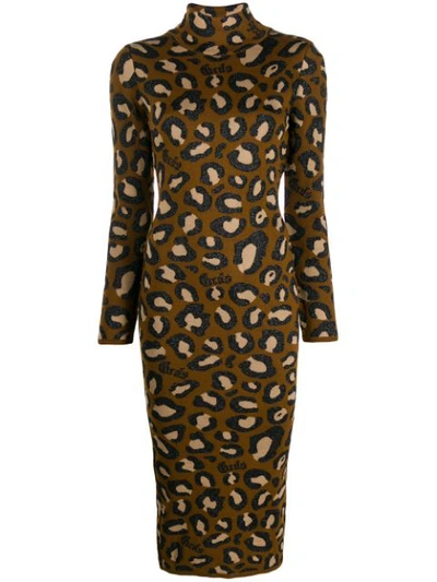 Gcds Leopard Print Midi Dress In Brown