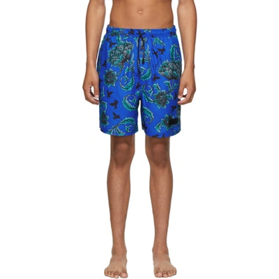 Givenchy Blue Floral Printed Long Swim Shorts