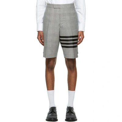 Thom Browne Black And White Heavy Wool Prince Of Wales Classic 4-bar Shorts