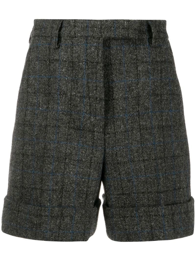 Thom Browne Check High Waisted Shorts In Grey