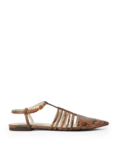 STELLA MCCARTNEY SNAKE-PRINT CAGE ANKLE-STRAP FLAT SANDALS PROD234080306
