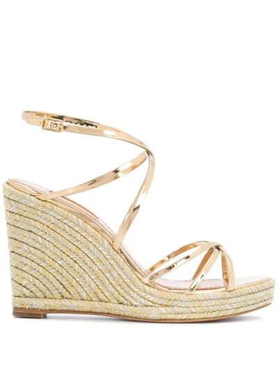 Aquazzura Gin Metallic Leather Espadrille Wedge Sandals In Gold