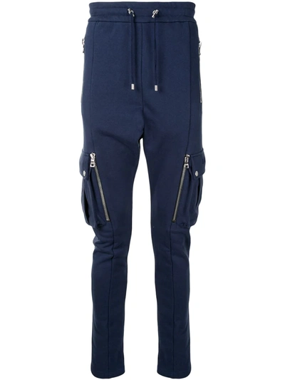 Balmain Drawstring Zip-detail Sweatpants Marine In Blue
