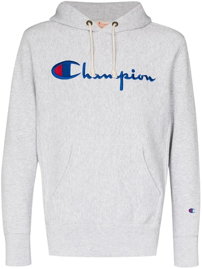Champion Script Embroidered Logo Hoodie In Grey
