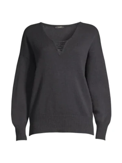 Peserico Chain Detail Wool-blend V-neck Sweater In Dark Grey